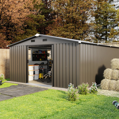 Grande remise en métal 10 x 12 pi avec film de protection de surface, deux fenêtres ensoleillées, haute résistance, outils d'installation offerts