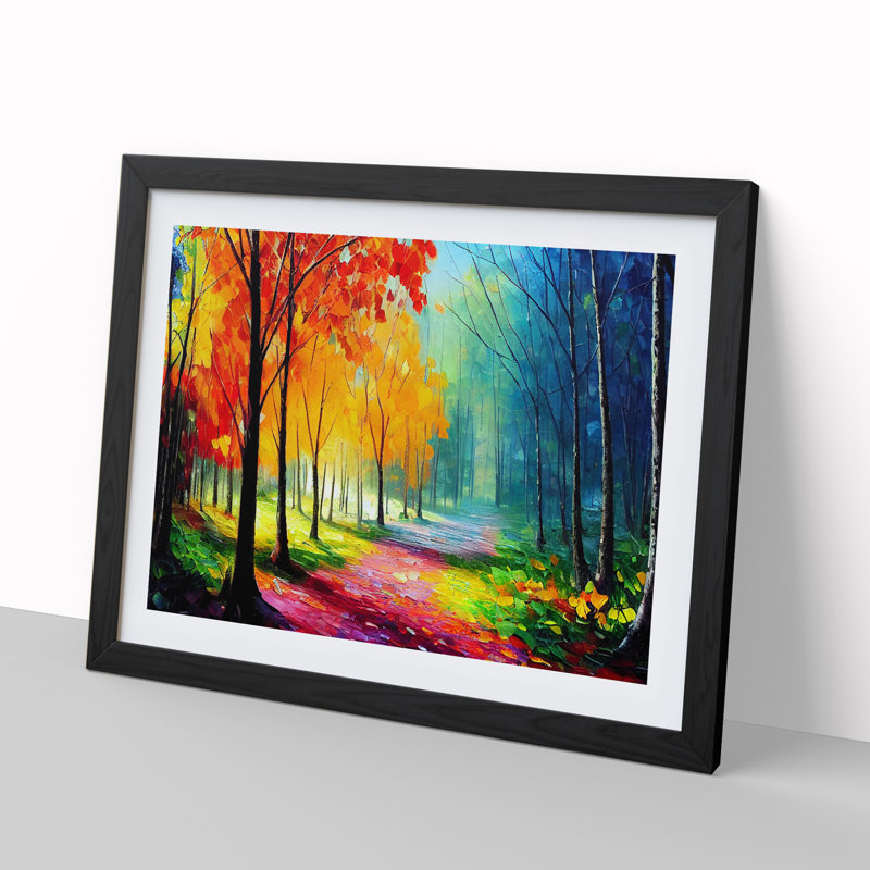 Colourful Spring Forest - Single Picture Frame Print, Black Framed, 34cm H x 46cm W x 2cm D