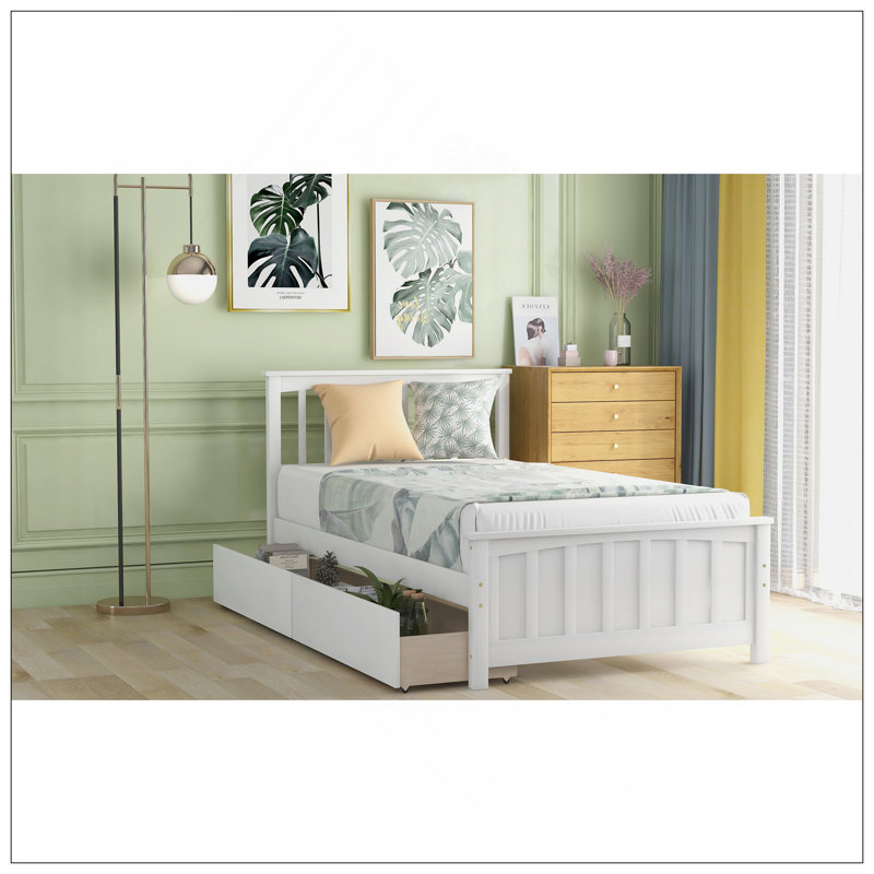Lit plateforme simple avec deux tiroirs, Blanc