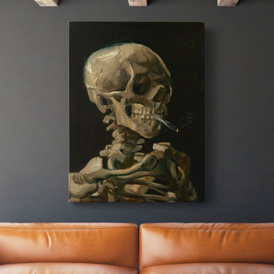 «Skull of a Skeleton with Burning Cigarette», reproduction d'art sur toile tendue