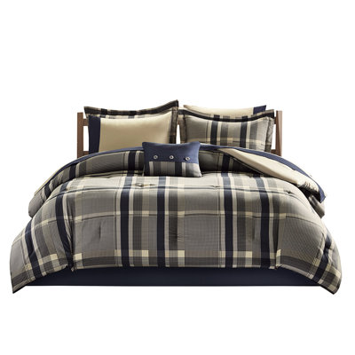 Navy Multi Twin Plaid Bedding With Sheets - , Breathable Comforter Bed Fashionable Print,