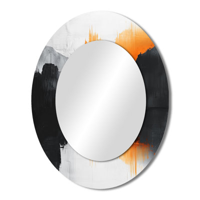 Orange And Black Dreamy River Landscape Meadow - Landscapes Oval Decorative Mirror On Metal