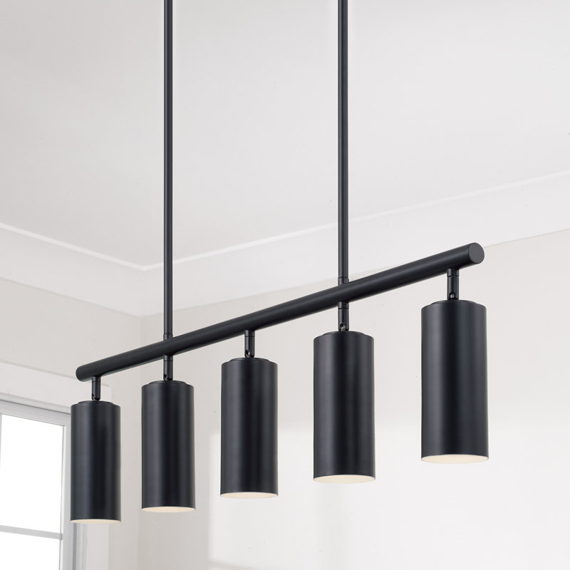 40" W x 11.25" H 5-Light Adjustable Linear Chandelier in Matte Black with Matte White Interior and Repositional Metal Shades