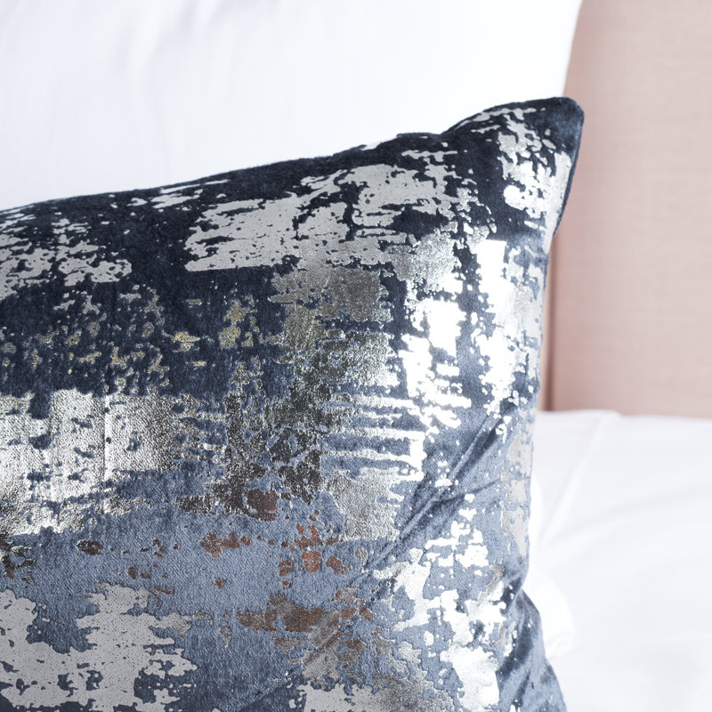 Abstract Cotton Blend Reversible Throw Pillow, Blue/Silver, 12" x 36"