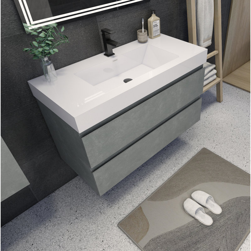 Meuble-lavabo mural simple de 42 po Carnetta, Gris ciment