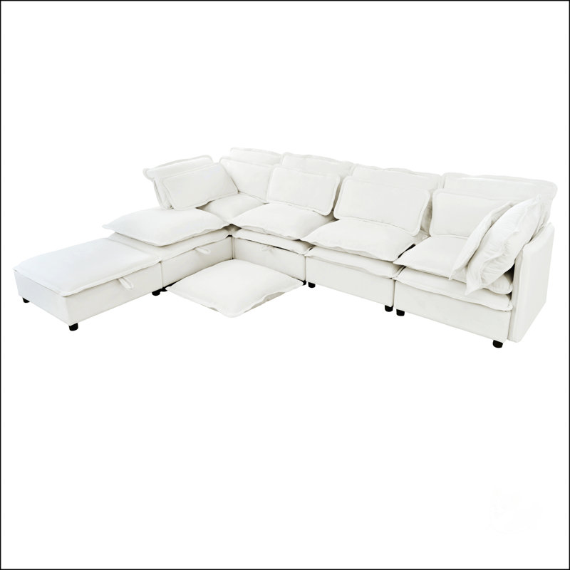 Double-Layer Cushion Modern Large U-Shaped Modular Sofa, Beige Polyester