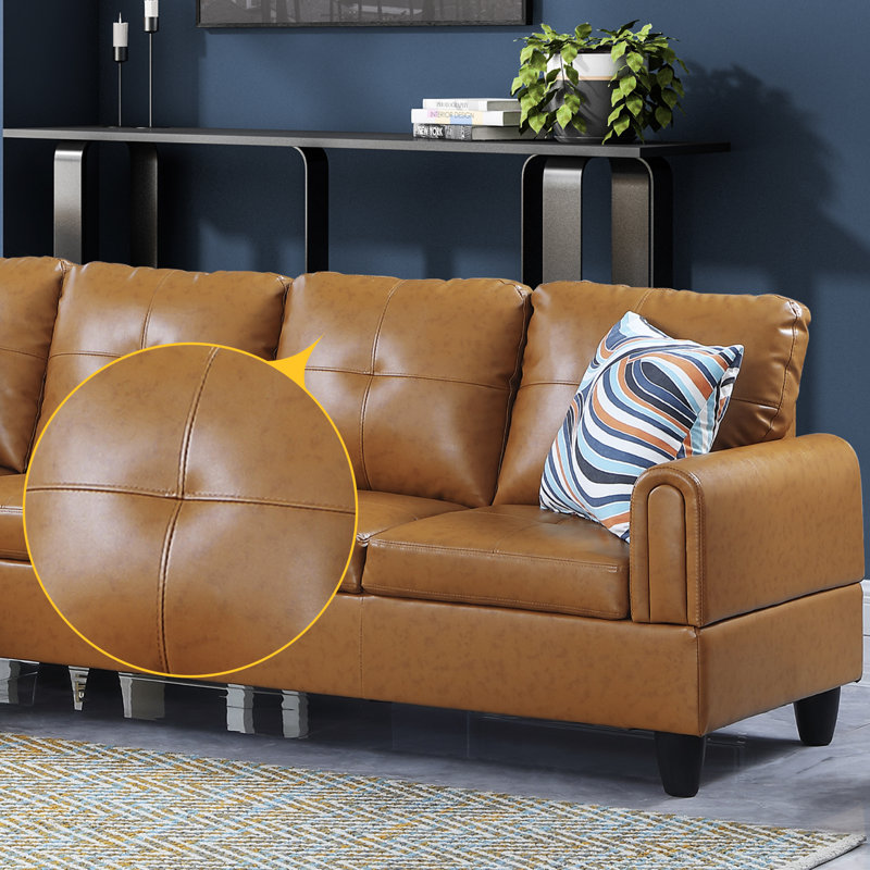 Addalyne Faux Leather L-Shaped Sectional, Ginger Faux Leather, Left Hand Facing