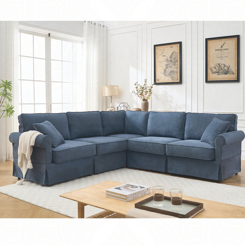 Modular Sectional Sofa Set,Convertible L Shaped Couch ,5 Seat,Reversible Sectional Sofa Couch,Upholstered,Corner Sofa,Rolled Arms,Soft Linen Fabric
