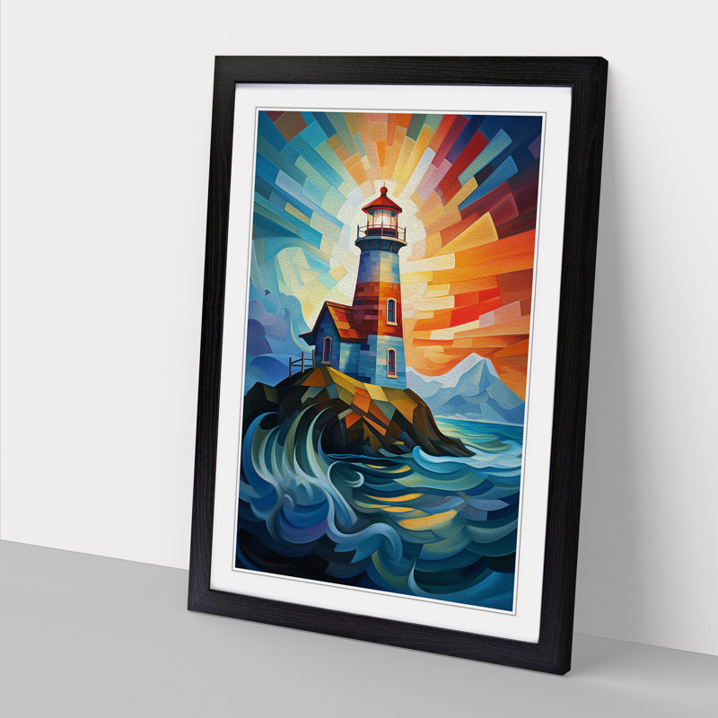 Lighthouse Futurism - Single Picture Frame Print on Wood, 34cm H x 25cm W x 2cm D, Black Framed