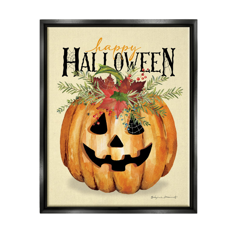 «Happy Halloween Jack-o-Lantern» par Stephanie Workman Marrott, impression, Cadre flottant noir de jais