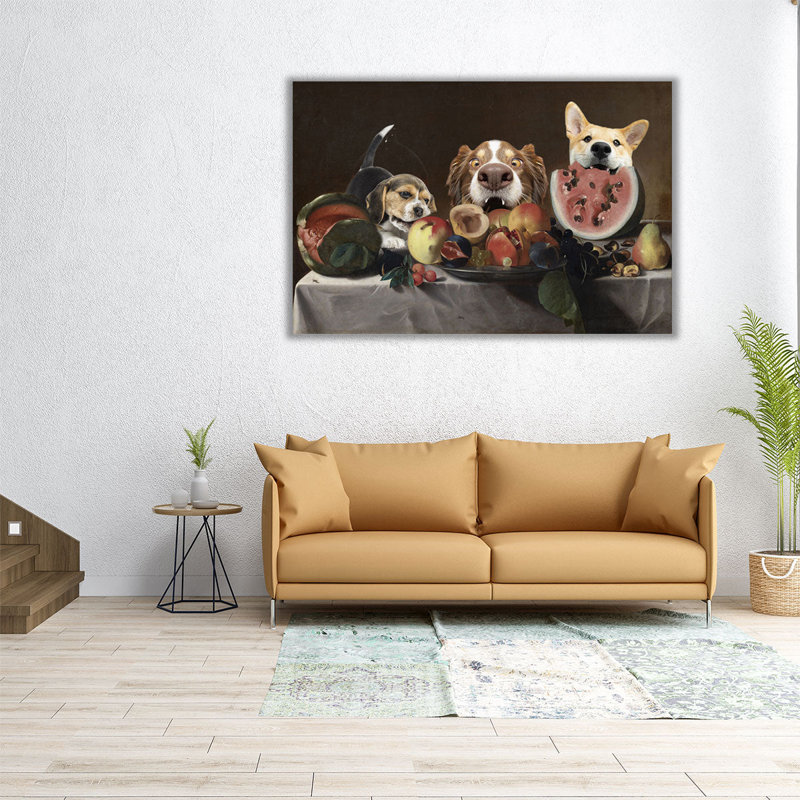 Nature morte avec des fruits et des carafes - «Retraite» - reproduction d'art sur toile, H 24 po x l 36 po