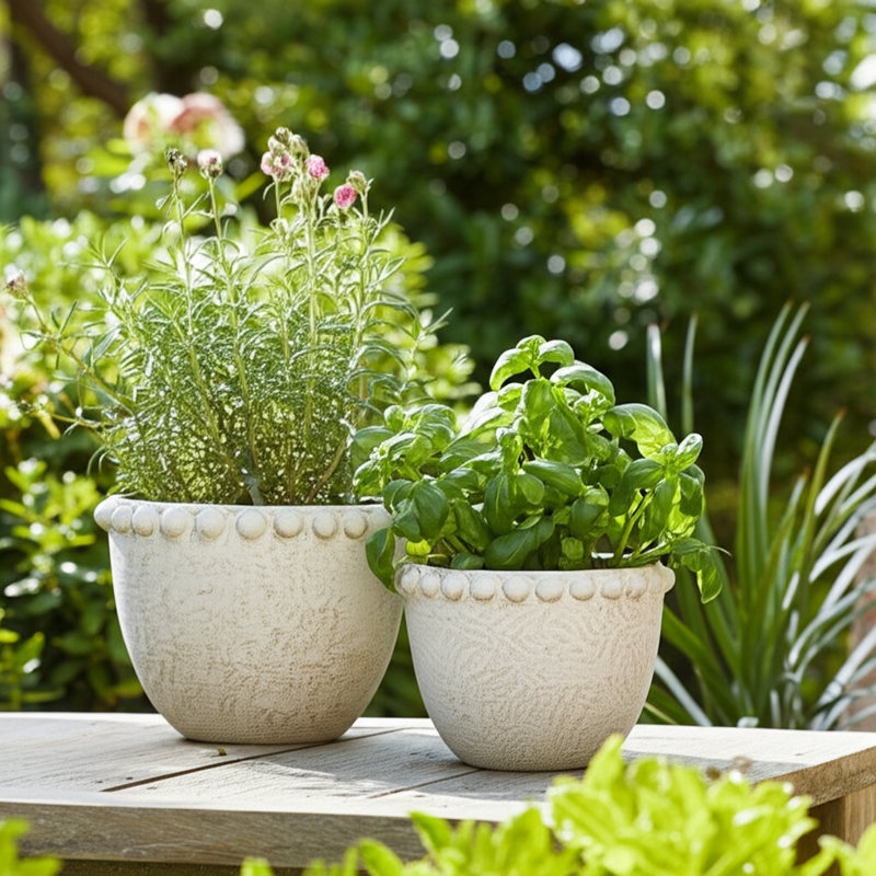 Sagebrook Home Beaded Trim Planters, Ivory, 2-Pieces