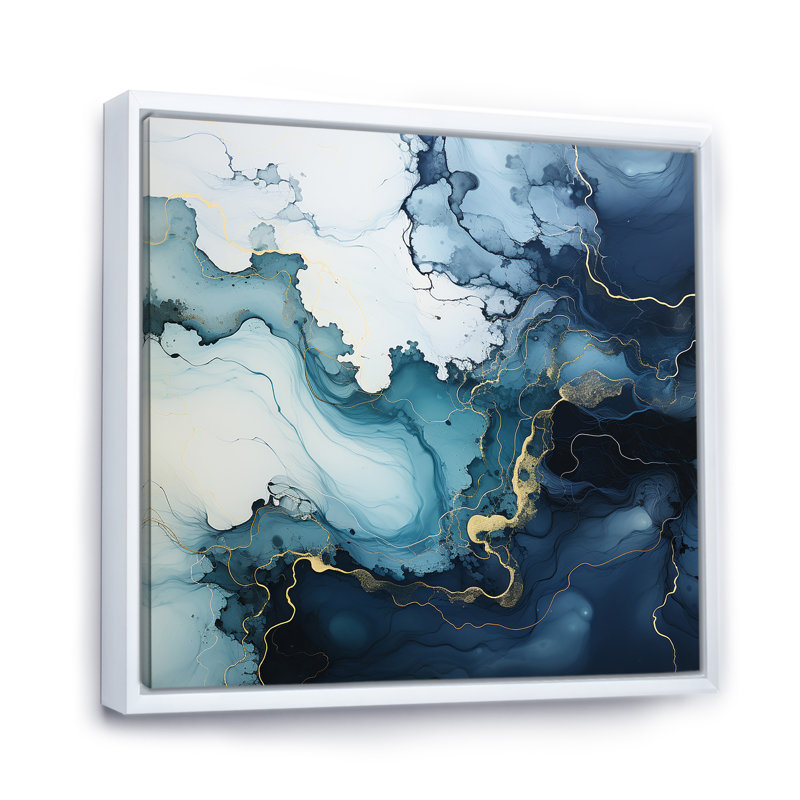 «River Embrace II», art mural abstrait sur toile, Cadre flottant blanc, H 30 po x l 30 po x P 1 po