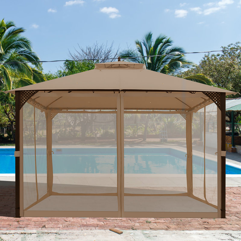 12 Ft. W x 10 Ft. D Steel Patio Gazebo, Brown