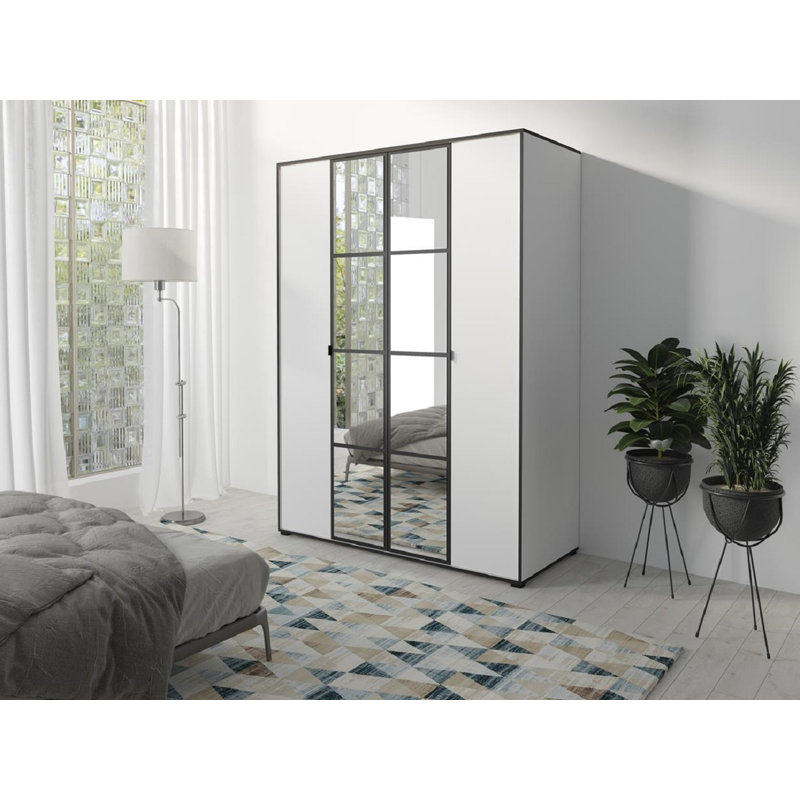 Janaja 2 Door Manufactured Wood Wardrobe, White/Black, 206cm H x 120cm W x 65cm D