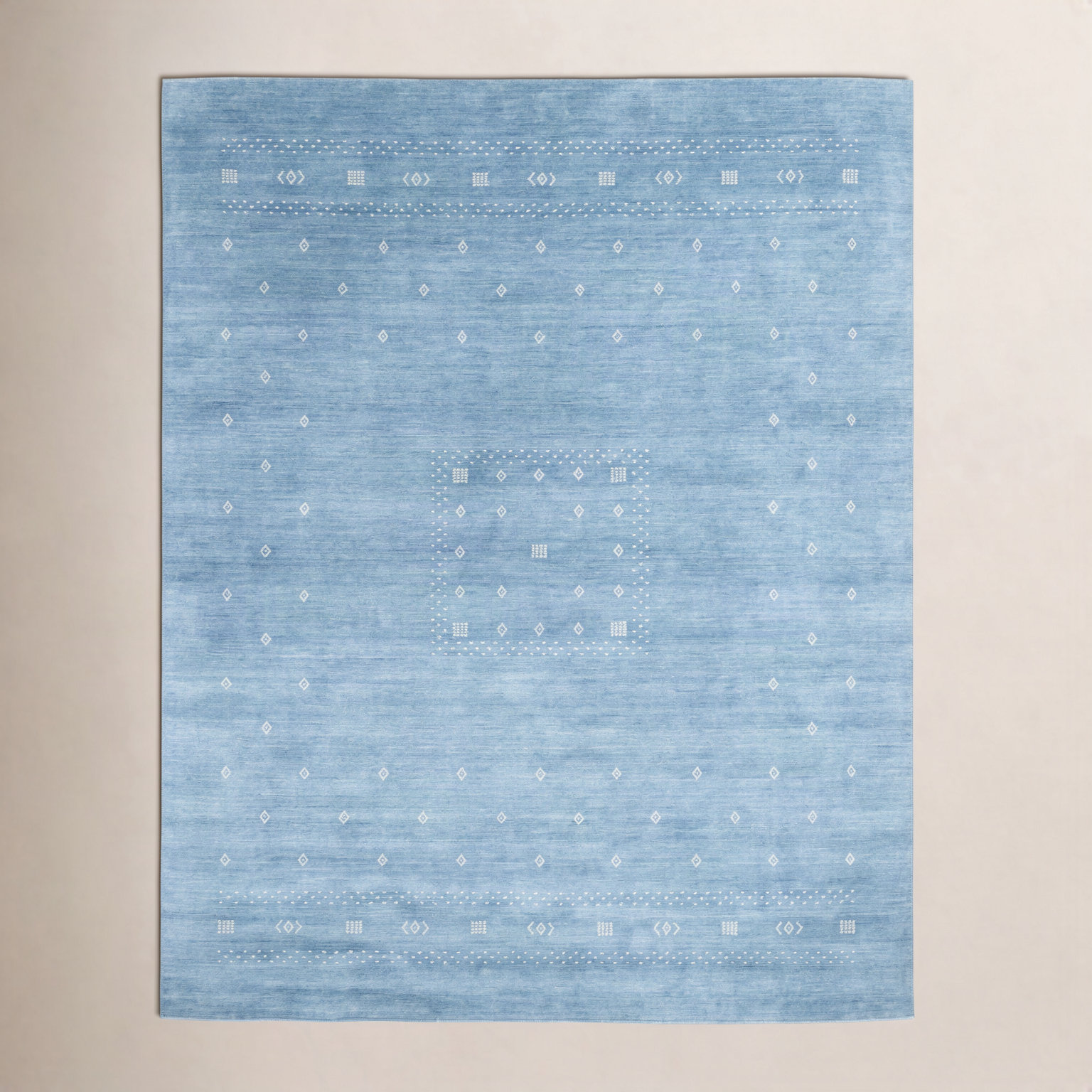 Simi Hand-Woven Geometric Cotton Wool Rug, Blue, Rectangle 4' x 6'