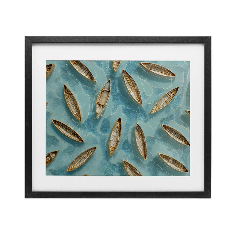«Harmonious Canoes on Water», reproduction encadrée sous verre, conception de Franklyn Gregory, H 13 po x l 16 po