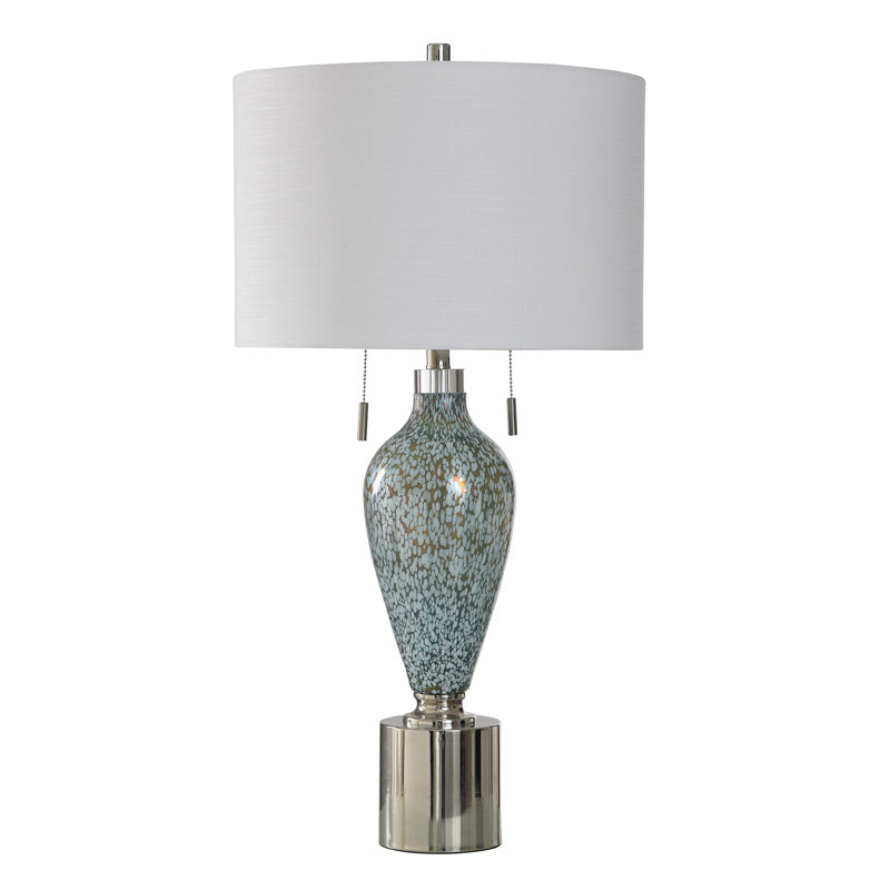 Lampe de table simple en verre - Argent Lovella - Abat-jour blanc