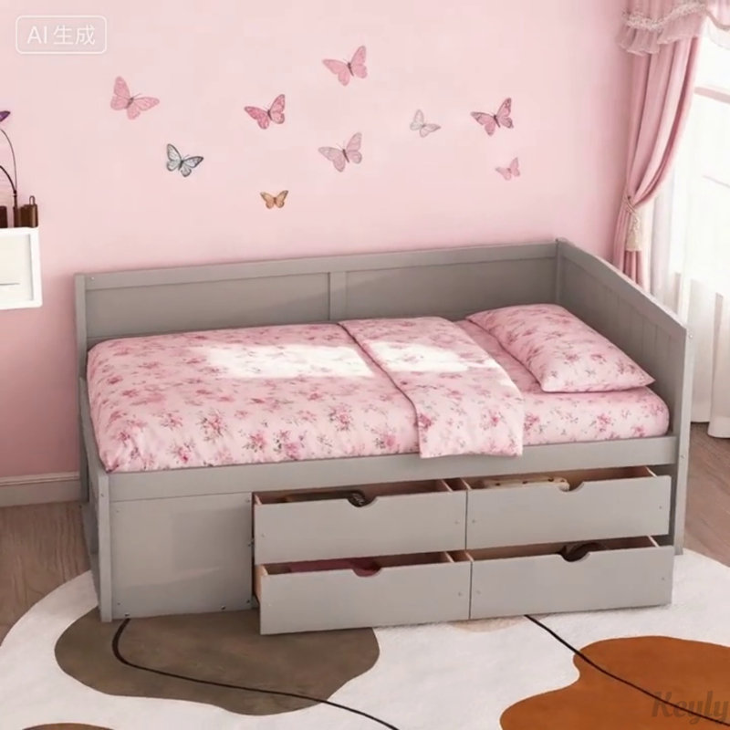 Elegant Daybed with Drawers and Shelves, Space-Saving and Stylish for Modern Living and Organization., Gray, Twin