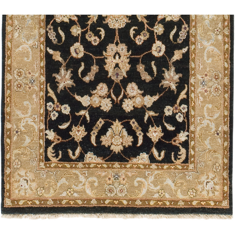 Hand Knotted Oriental Area Rug in Black/Beige, Runner 3' x 20'