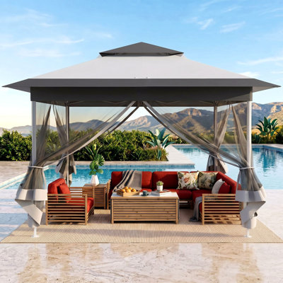 Pop Up Gazebo, Outdoor Instant Canopy Tent W/4 Netting Sidewall & Auto Extending Eave, Patio Gazebos Shelter W/Mesh Wall, Center Lock, Wheeled Bag For Garden, Yard, Party, Deck