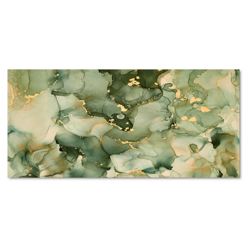 «Green Luxury Abstract Fluid Art I», reproduction d'art sur toile moderne, H 28 po x l 60 po, Toile tendue, Sans cadre