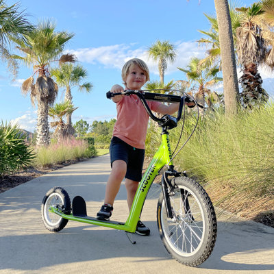 Youth Scooter Kick Scooter For Kids 5+ With Adjustable Handlebar 16"" Front And 12"" Rear Dual Brakes Inflatable Wheels, Orange -  Aosom, 371-020GN