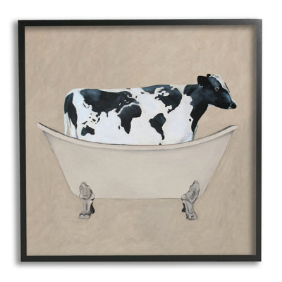 Rustic Cow Farmhouse Bathroom Tub by Coco De Paris - Floater Frame Painting on Wood