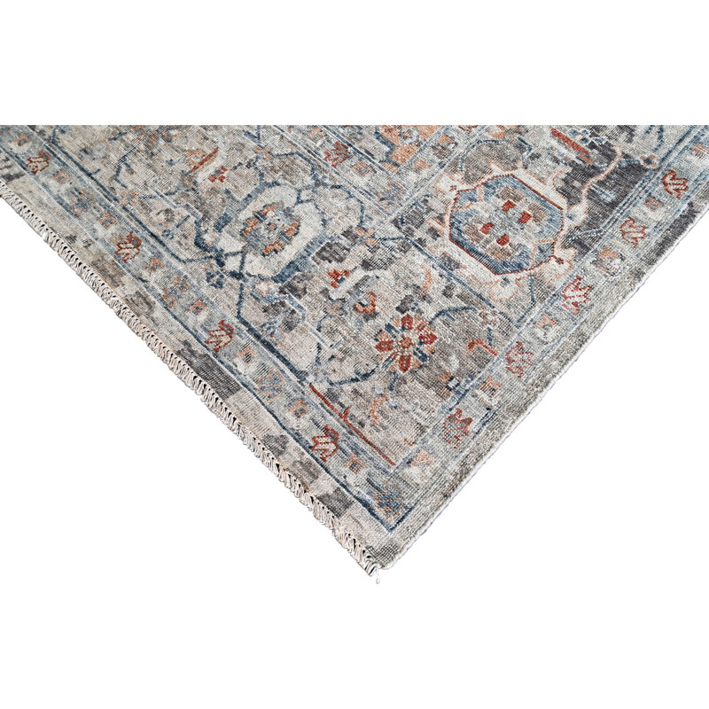 Tapis gris clair et chameau noué à la main de haute qualité, Rectangle 8 pi x 10 pi