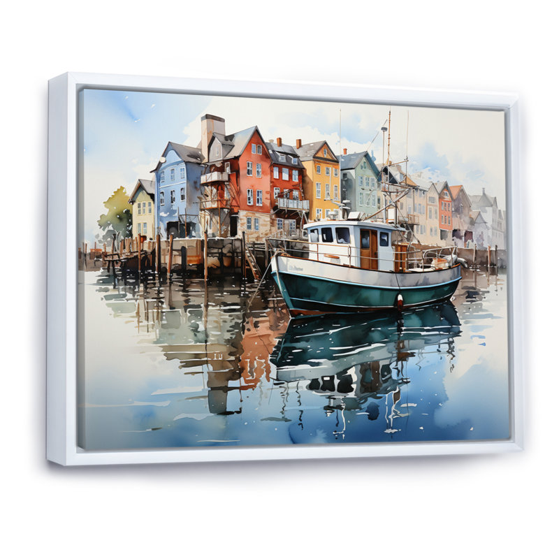 Port Port Reflections XVII sur toile, H 34 po x l 44 po x P 1,5 po, Cadre flottant blanc