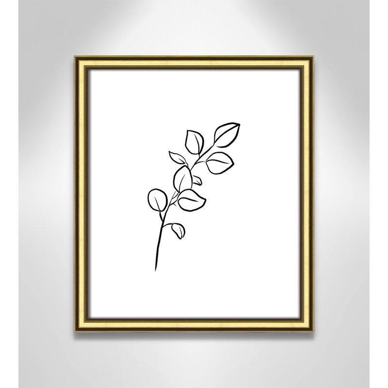 Fleurs simples 3 - reproduction de dessin, Papier encadré doré, H 15 po x l 13 po x P 0,88 po