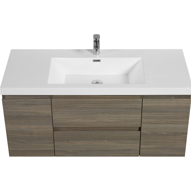 Meuble-lavabo mural 48 po avec lavabo, meuble-lavabo mural moderne avec lavabo en résine et tiroirs à fermeture douce, gris cendre 24V11-48AG