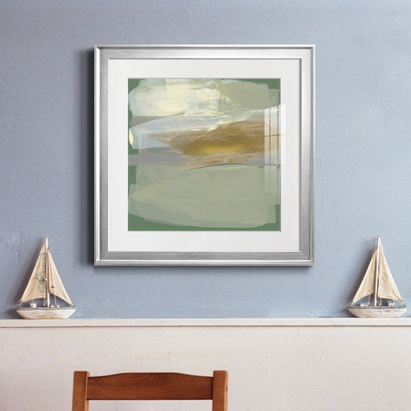 «Sage & Gold Swipe I», reproduction encadrée prête à accrocher, Cadre argenté, H 24 po x l 24 po x P 1 po