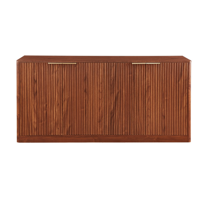 59-Inch Modern Wavy Sideboard, Curved Contour Design Storage Cabinet, 4-Door Cabinet With Storage Function, Suitable For Kitchen/Bedroom/Living Room, Walnut, 59.0"L X 15.7"W X 27.7"H