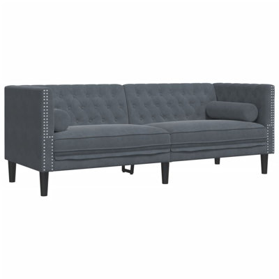 Ebern Designs Chesterfield Sofa With Bolsters 2-Seater Dark Gray Velvet