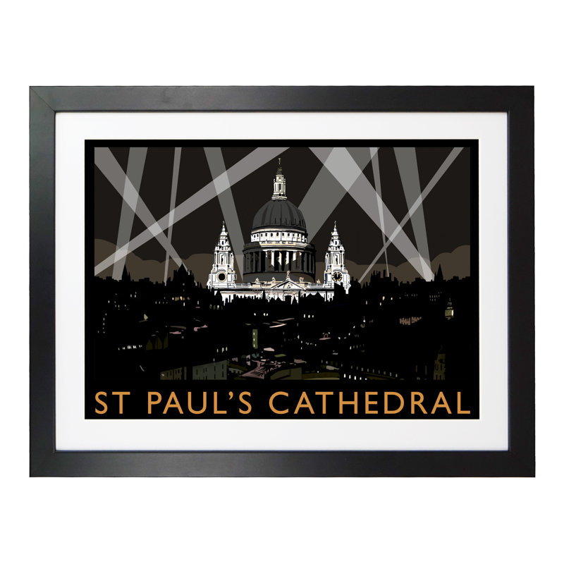 'St Pauls Cathedral Night' by Richard O'Neil - Print, 33.5 cm H x 43.5 cm W x 2.2 cm D, Black Wood Frame