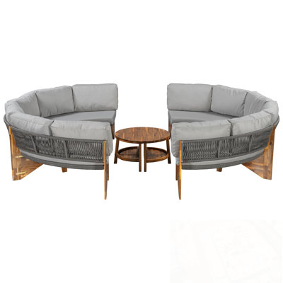 Ensemble de canapés d'extérieur 3 pièces avec 2 canapés demi-cercle et une table basse