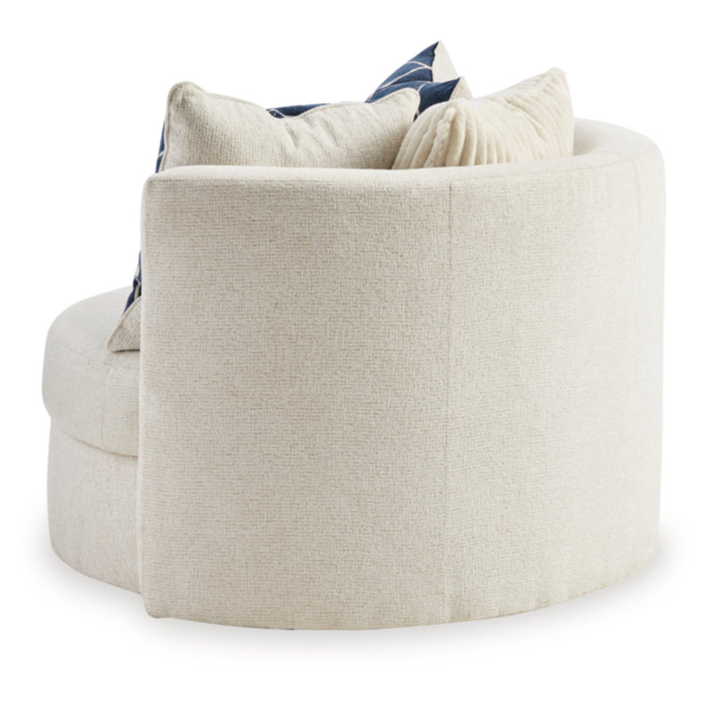 Ivory Plush Curved Swivel Accent Chair with Pillows