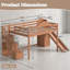 Lit mezzanine double en bois massif noyer avec glissade, escalier de rangement, armoire intégrée et barrière de sécurité pleine longueur pour enfants et adolescents