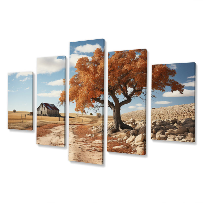 Brown Tree Rustic Charm - Landscape Trees Canvas Print - 5 Panels