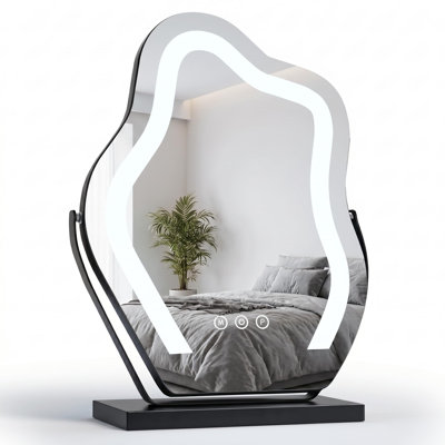 Miroir de maquillage avec lumières, Smart Touch en forme de nuage, à intensité variable 3 couleurs, cadre en métal à mémoire de rotation à 360 °, miroir de coiffeuse électrique (noir)