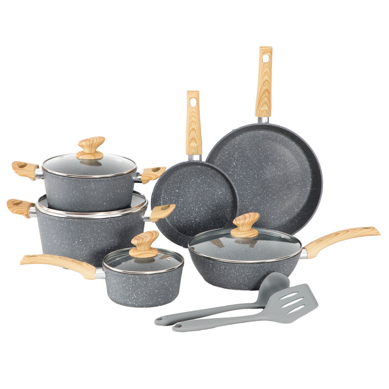 8 - Piece Non-Stick Aluminum Cookware Set, Grey/Natural
