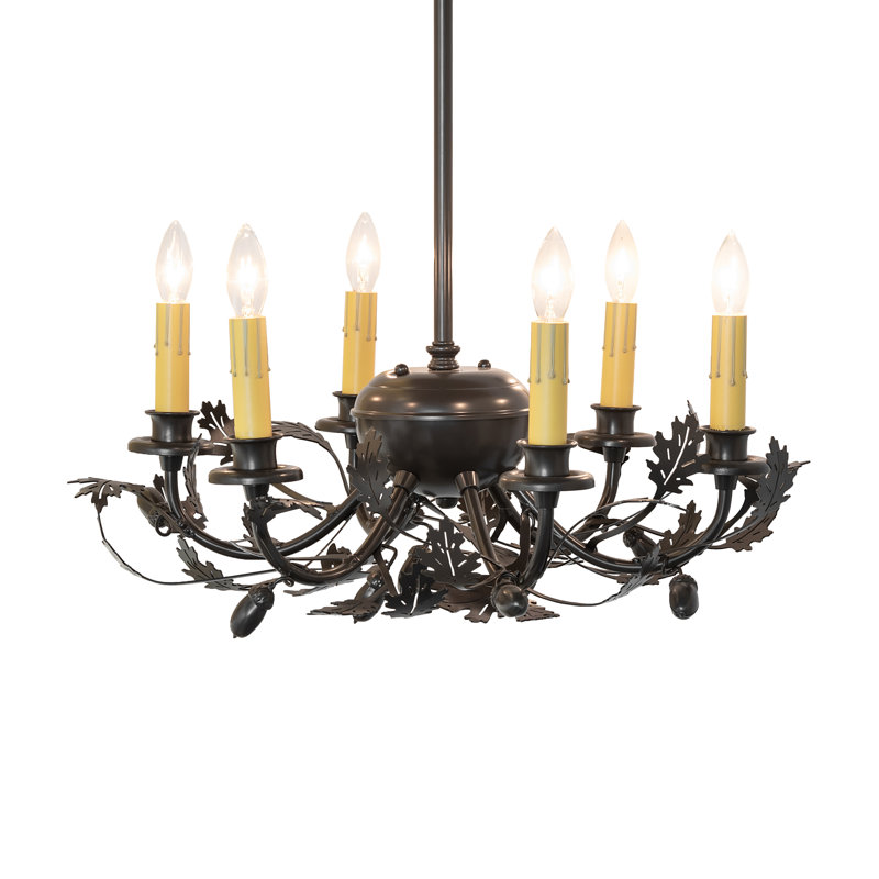 Lustre 6 lumières de 19 po de large feuille de chêne et gland
