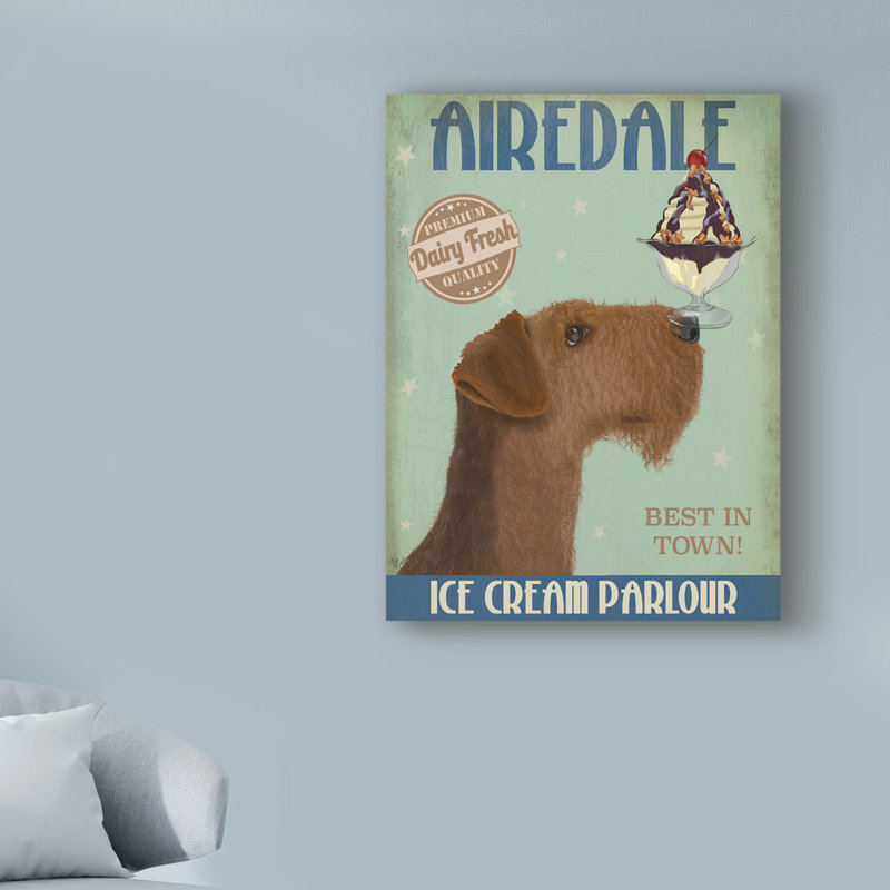 « airedale ice crème », affiche rétro sur toile tendue, H 47 po x l 35 po x P 2 po