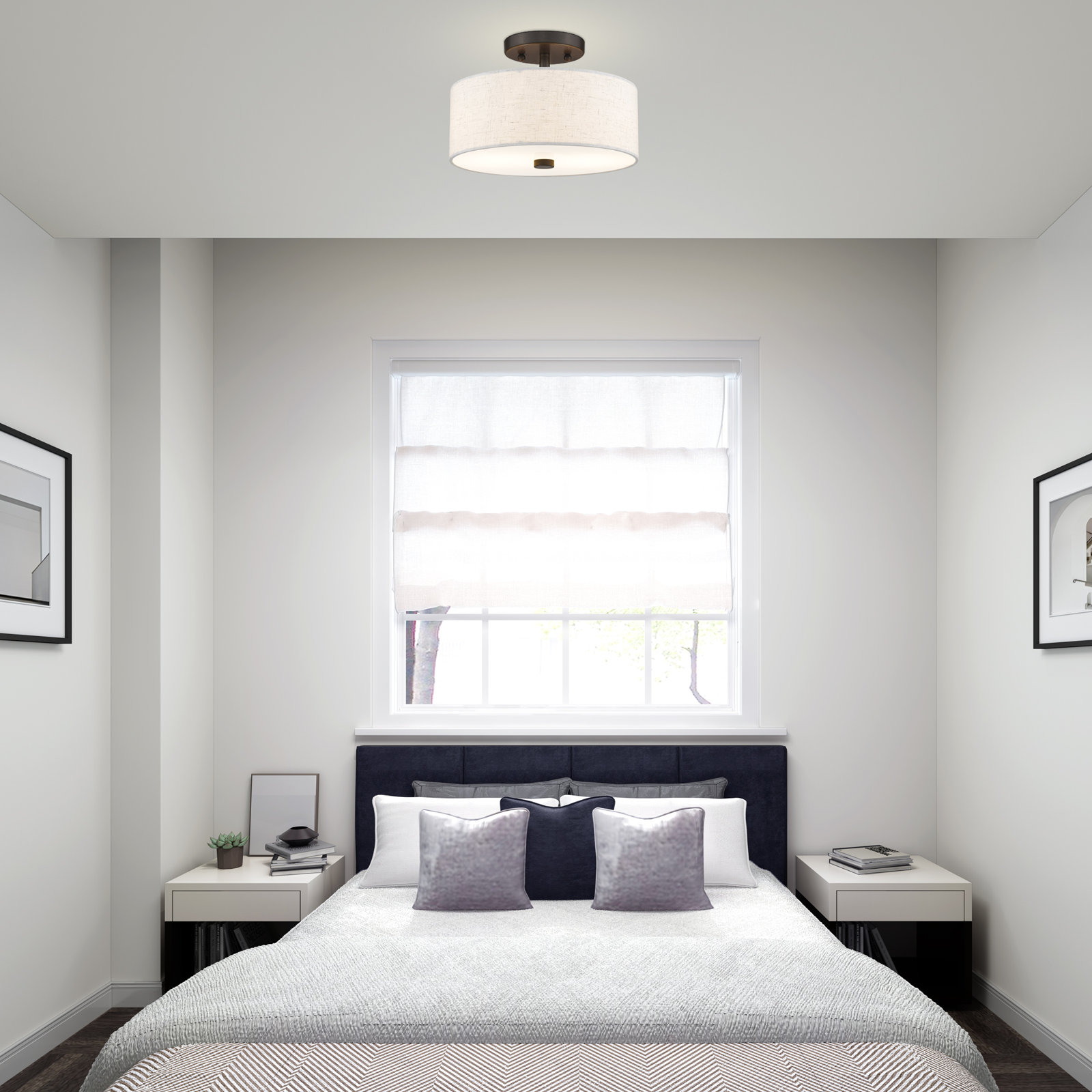 Flaire Fabric Semi Flush Mount, 7.5" H x 11" W x 11" D, English Bronze