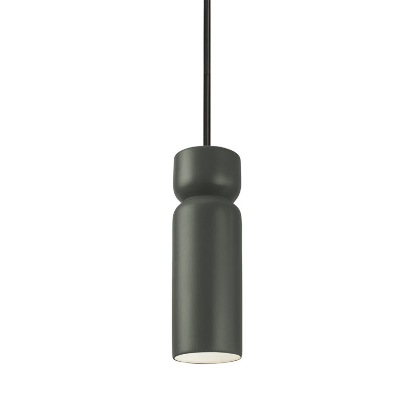 Luminaire suspendu cylindrique à 1 lumière Gokmen, Étain, vert, Noir mat