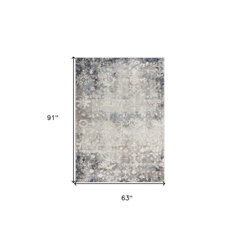 Tapis gris à motif floral Romulus, Rectangle de 5 pi x 8 pi