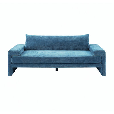 Chenille Upholstered 3-Seater Sofa 80.7" Sofa Couch with Wide Armrests, Thick Cushion, Ergonomic Back Support for Living Room, Bedroom, or Office,Blue