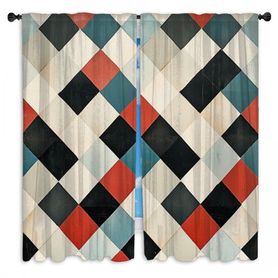 Diamond Checkered Pattern Window Curtains Checkered Sheer & Room Darkening - 2 Panels