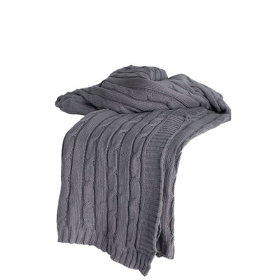 Jeté en tricot 100% coton gris clair